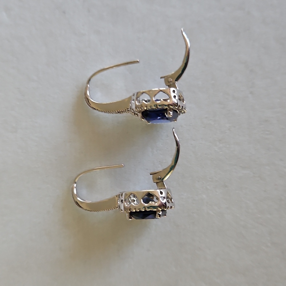 Cushion Cut Sapphire Earrings - Picture 14 of 16
